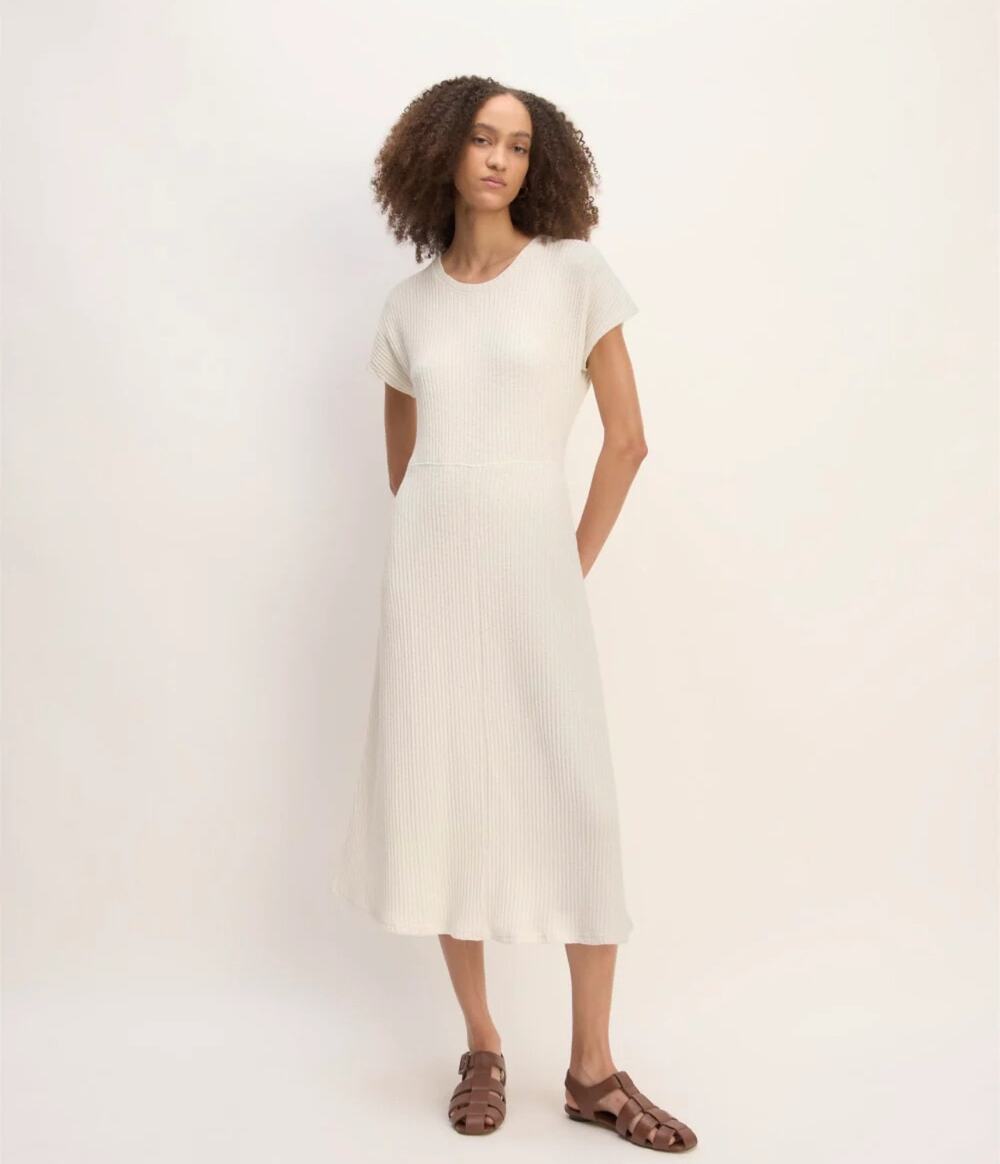Everlane The Rib Knit Cap Sleeve Midi Dress In Bone Size XXS